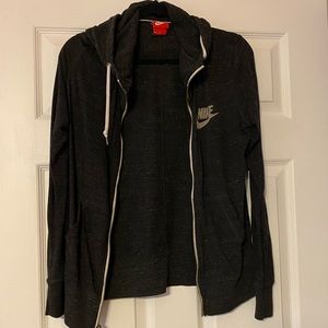 Size medium, dark grey, NIKE, zip up sweatshirt.